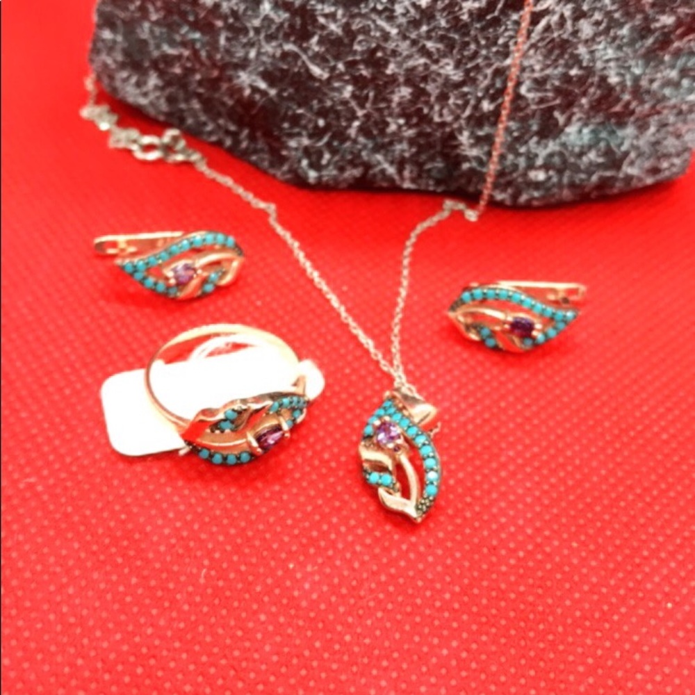 925 Sterling Silver set. Turquoise, amethyst